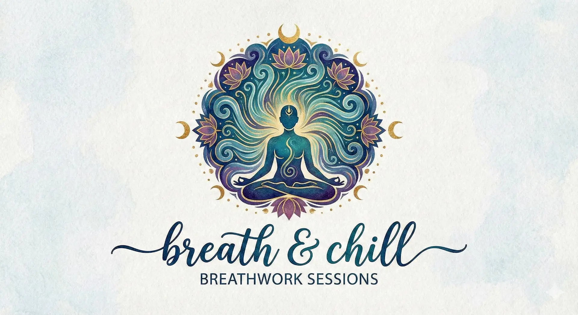 Abstract flowing artwork in warm amber and deep blue tones, evoking the rise and fall of a deep breath — Breath & Chill rebirthing breathwork in Berlin